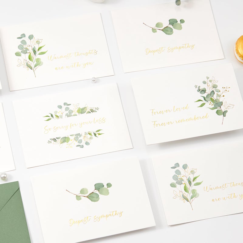 Crisky 4 Pack Greenery Gold Foil Sympathy Cards with Envelopes Sealed 4 Assortment Condolence/Bereavement Cards - Image 5